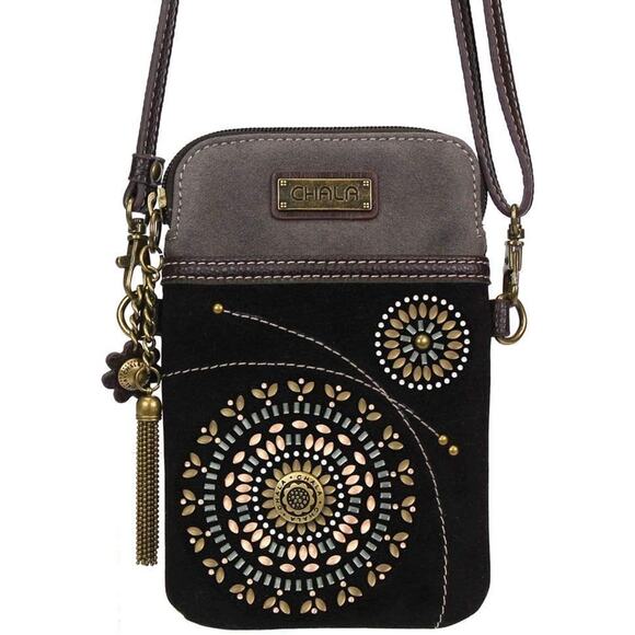 Chala Dazzled Faux Leather Cell Phone Crossbody Purse - Starburst, Black NWT - Picture 1 of 4